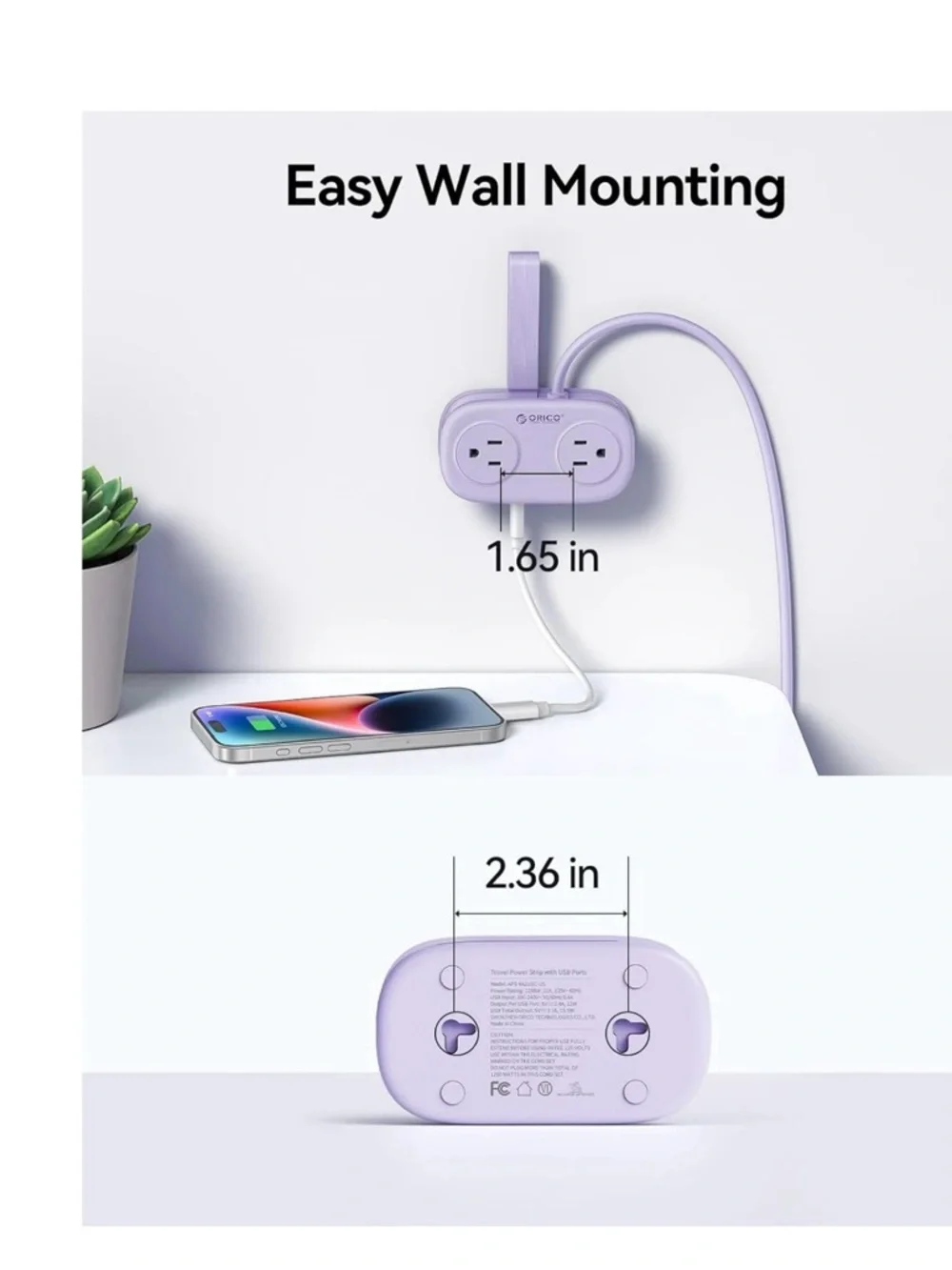 Compact Purple Multi-Port Power Hub with USB-C and USB-A Charging